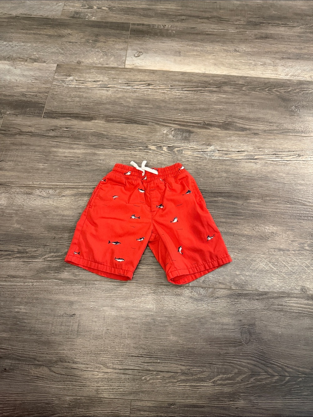 Garflied Red Shark-Print Kids Swim Shorts